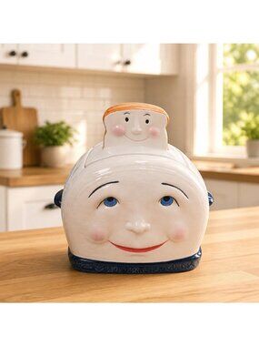 Ceramic Smiling Toaster Cookie Jar With Bread Lid - Vintage Kitchen Decor
